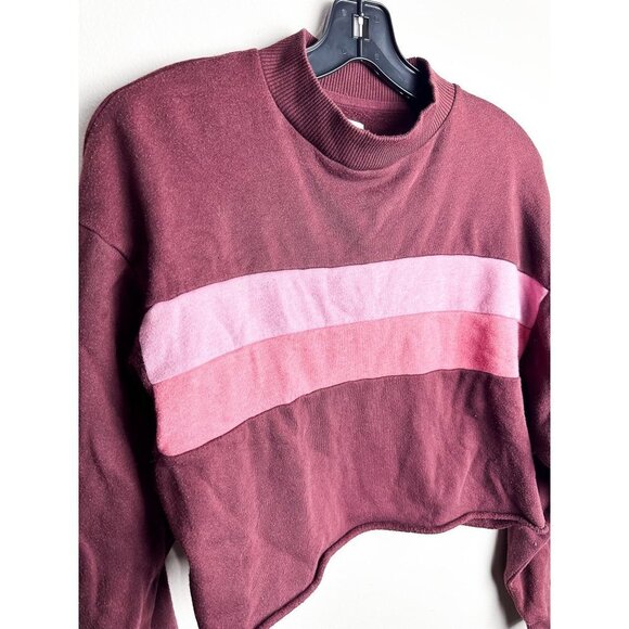 American Eagle Ahh-mazingly Soft Cropped Mockneck Striped Sweater XS Red Pink - Picture 3 of 8